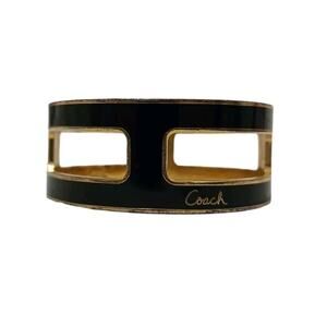 Y2K COACH Cuff Bracelet S/M BLACK GOLD Square Cut Out Modern Designer Rare VNTG‎